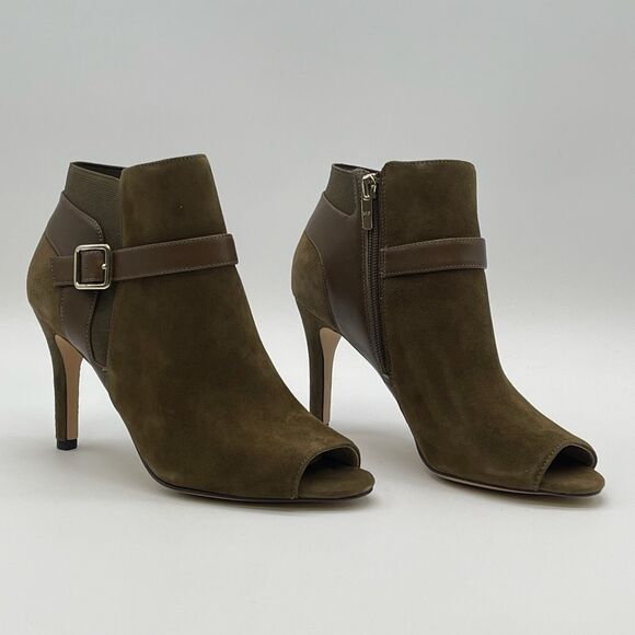MARC FISHER Boots Women's Size 8 Shimmee Brown Suede Bootie Peep Toe High heels - Picture 1 of 16